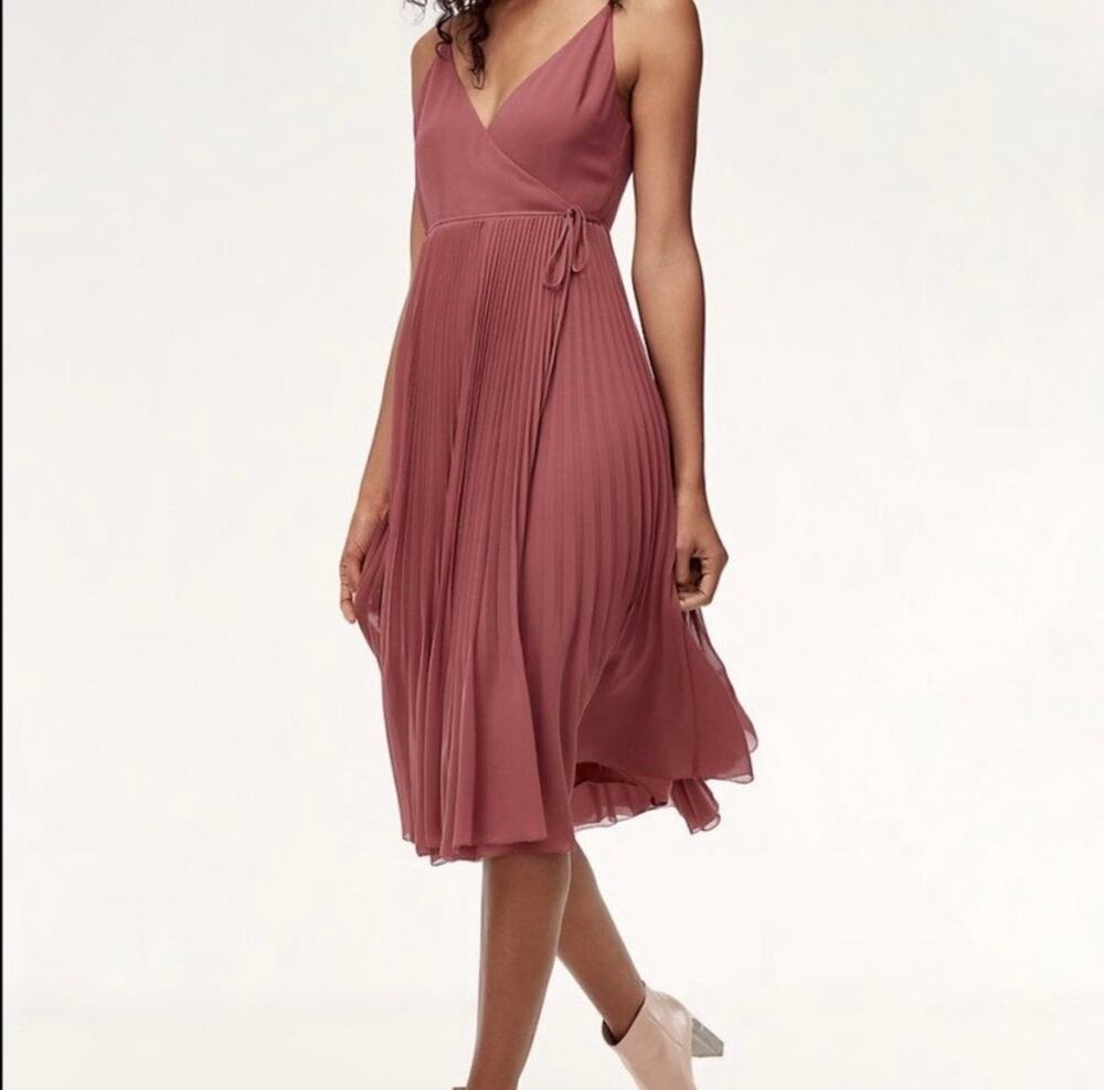 Aritzia Wilfred Beaune Pleated Wrap Midi Dress Women's Small Spaghetti Straps